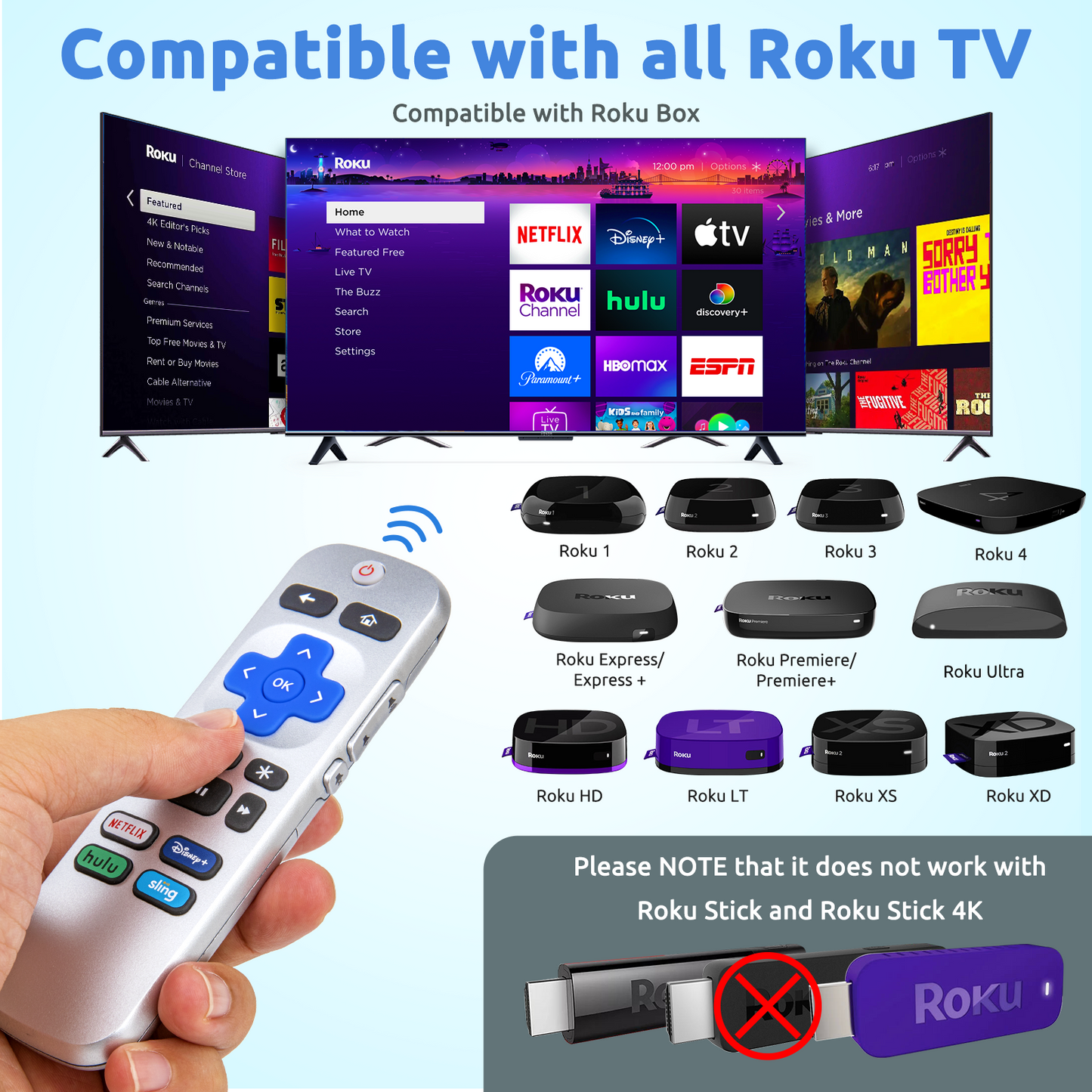 Unlock boundless compatibility with aLLreLi's [2-Pack] Replacement Remote, engineered for all Roku TV and Roku Box models. Designed in sleek silver, these remotes ensure effortless control and reliability across TCL, ONN, Hisense, and beyond.