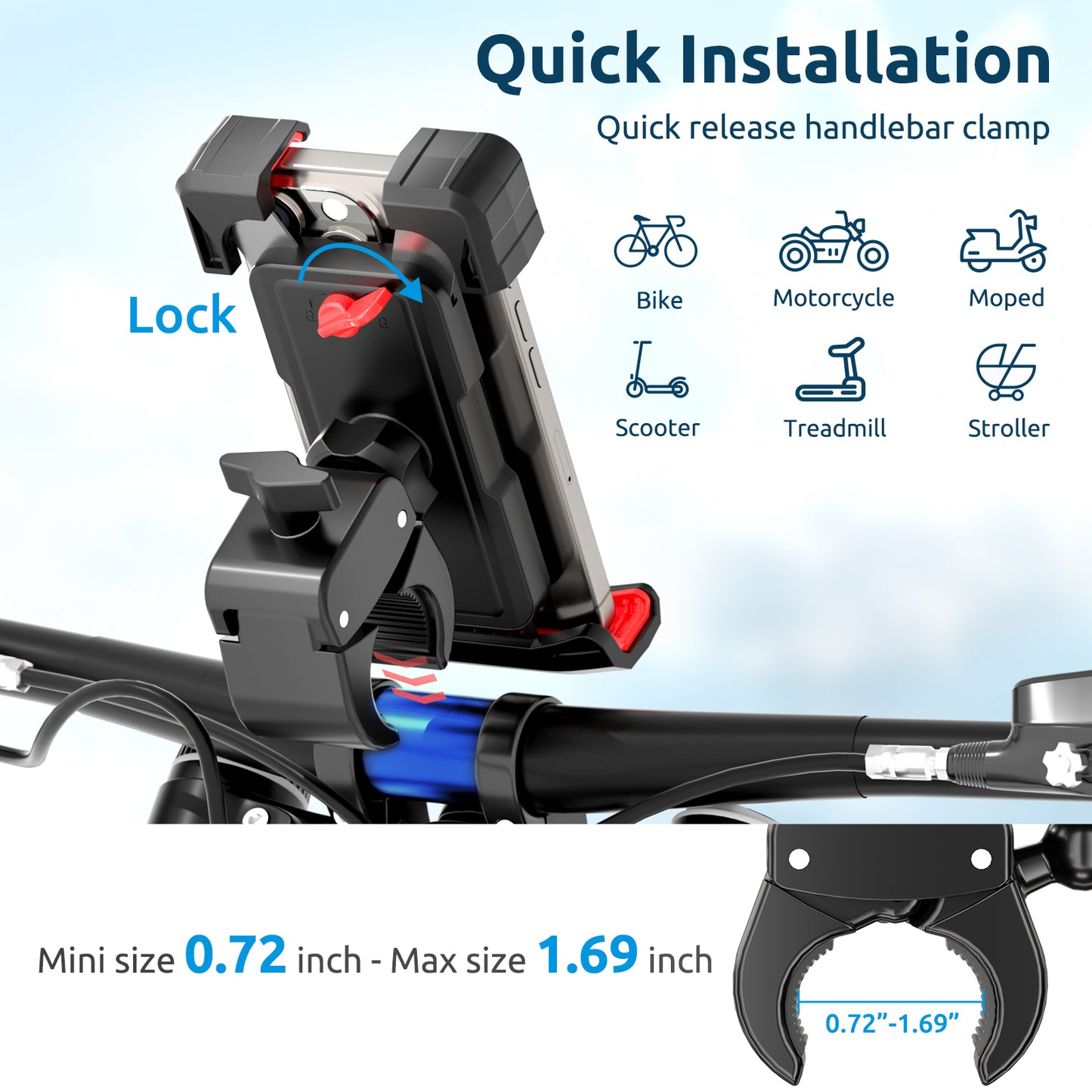 aLLreLi A295 Versatile Bike Phone Mount – 360° Rotation