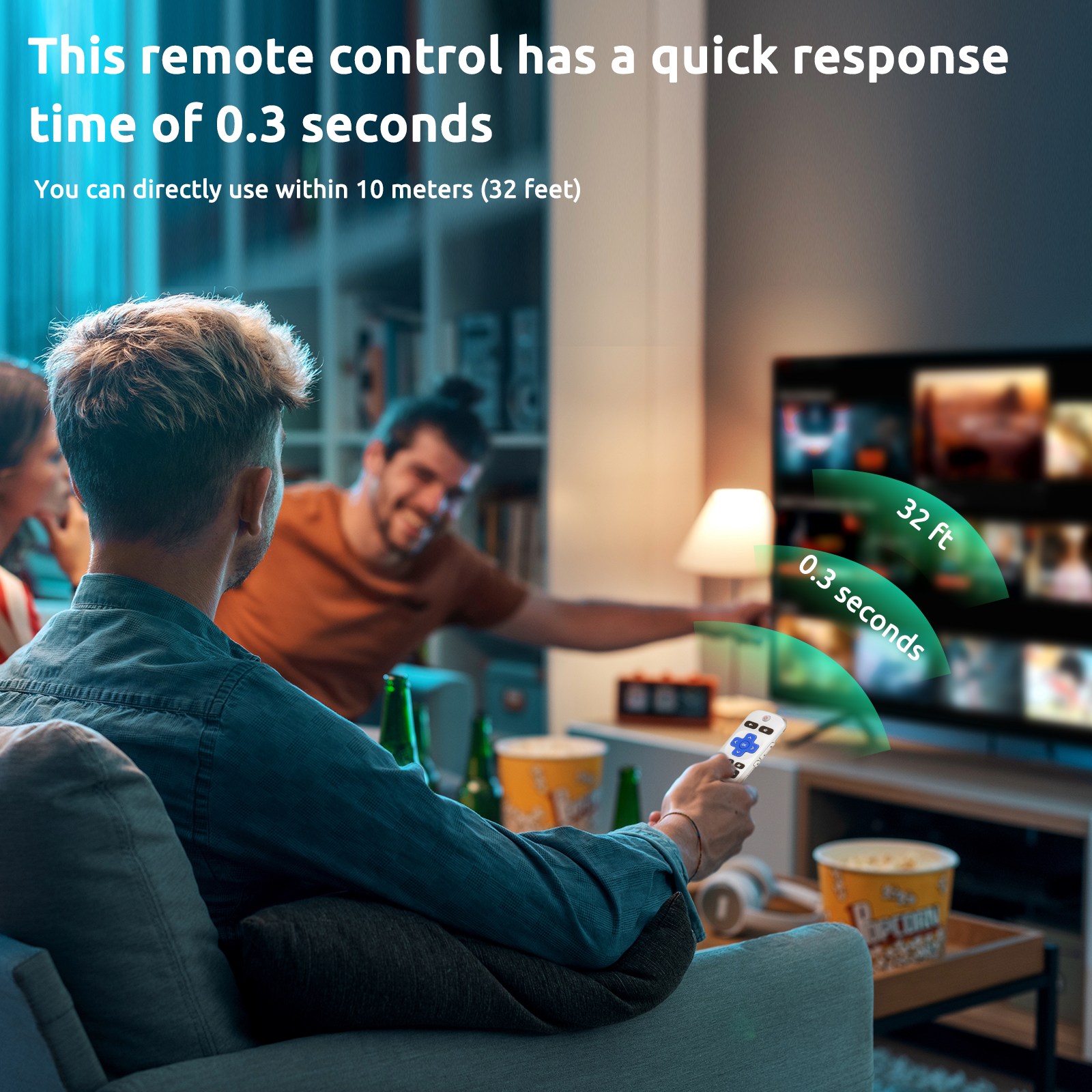 Fast and Responsive - Experience a quick response time of 0.3 seconds with this remote control. Enjoy reliable operation within a range of up to 10 meters (32 feet), ensuring smooth control of your Roku TV.